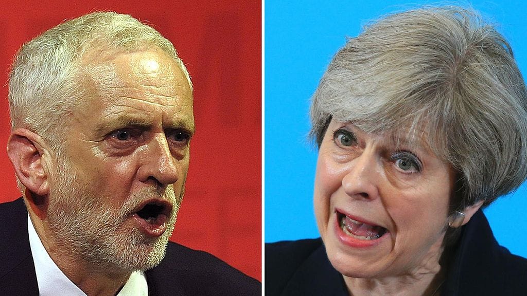 Britannia äänestää tänään enneaikaisissa parlamenttivaaleissa. Vasemmalla oppositiojohtaja, työväenpuolueen Jeremy Corbyn ja oikealla pääministeri, konservatiivien Theresa May.
