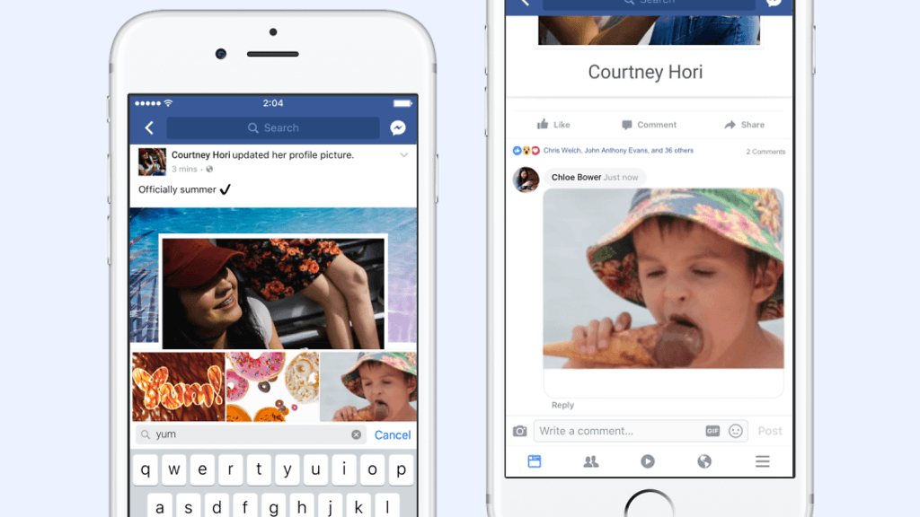 Facebook mahdollisti GIF-kuvien käytön kommenteissa.