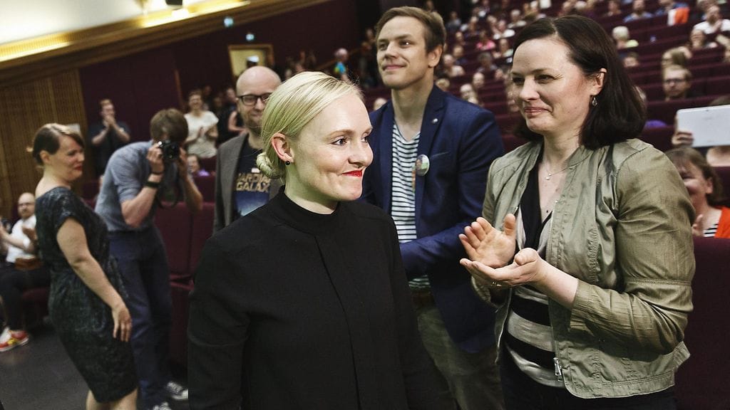 Ensimmäinen varapuheenjohtaja Maria Ohisalo vihreiden puoluekokouksessa Tampereella sunnuntaina 18. kesäkuuta 2017.