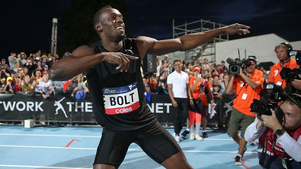 Usain Bolt otti yleisönsä Melbournessa viime helmikuussa.