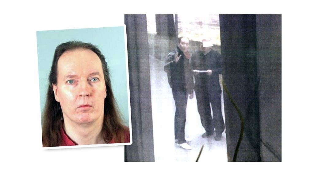 Sarjakuristaja ja isä tapasivat pihalla. Oikeanpuoleinen kuva poliisin esitutkintamateriaalista.