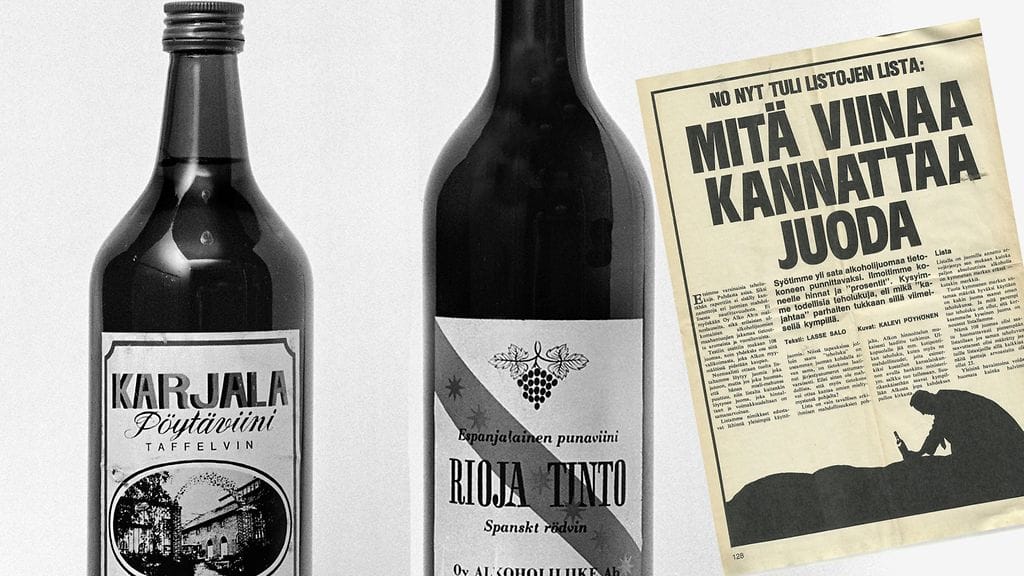 Alkon Rioja Tinto -viinillä sai 1970-luvulla halvimmat kännit. Tällainen lista ei välttämättä enää menisi tänä päivänä läpi lehdessä.