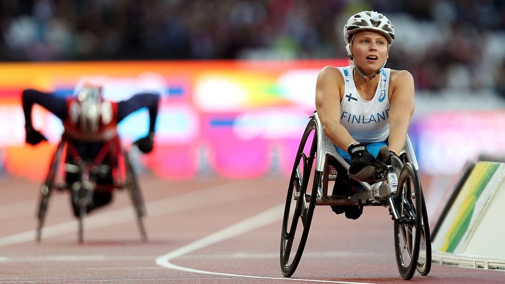 Amanda Kotaja Lontoon MM-näyttämöllä sunnuntaina.