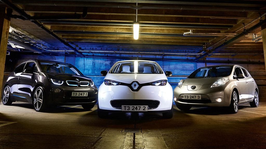 BMW i3, Renault Zoe ja Nissan Leaf.