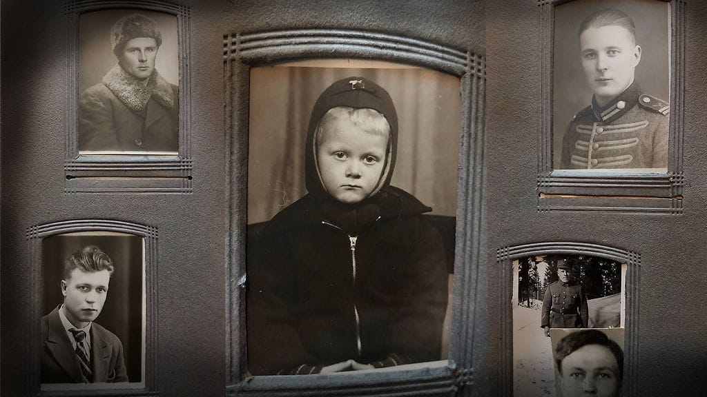 Albumi löytyi isoisän ullakolta. Kuvan keskellä oleva Raimo-poika oli neljävuotias syksyllä 1941.