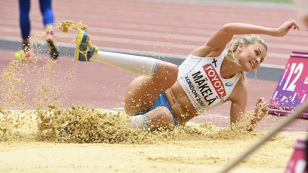 Kristiina Mäkelä MM-karsinnassa lauantaina.