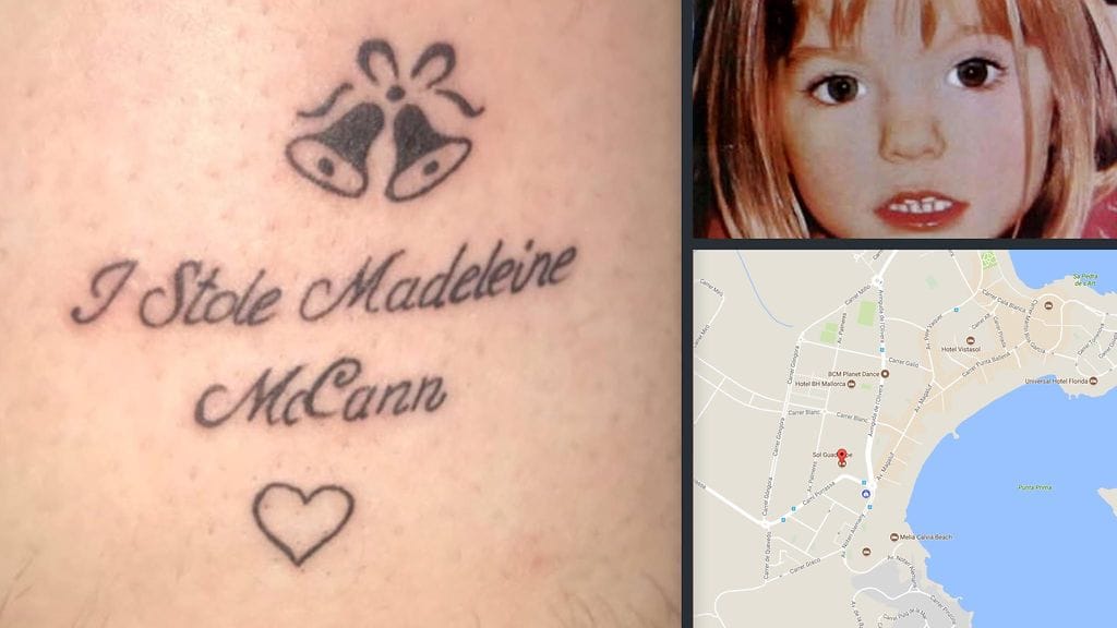 Mallorcalla lomailleen britin hankkima Madeleine McCannin katoamisella "hauskuutteleva" mauton tatuointi on tuomittu laajalti.