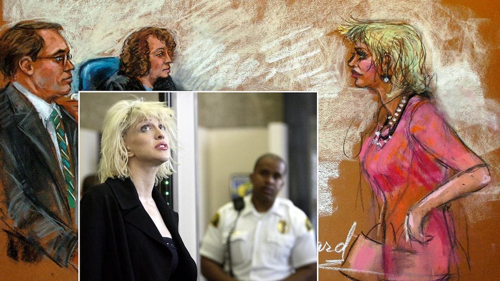Oikeussalipiirros Courtney Love