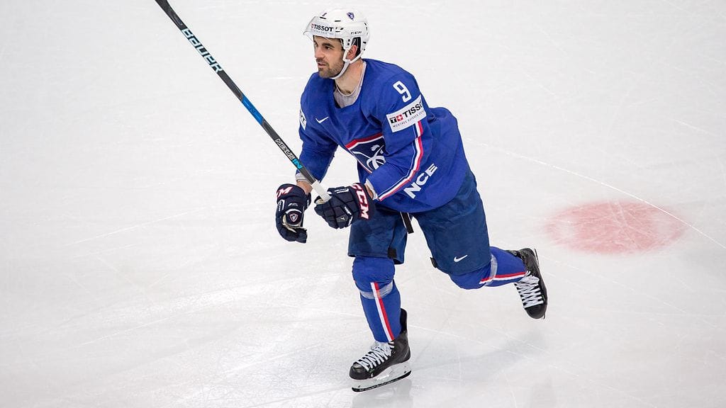 Damien Fleury viime kevään MM-kisoissa. Hän iski seitsemässä ottelussa tehot 3+2=5.