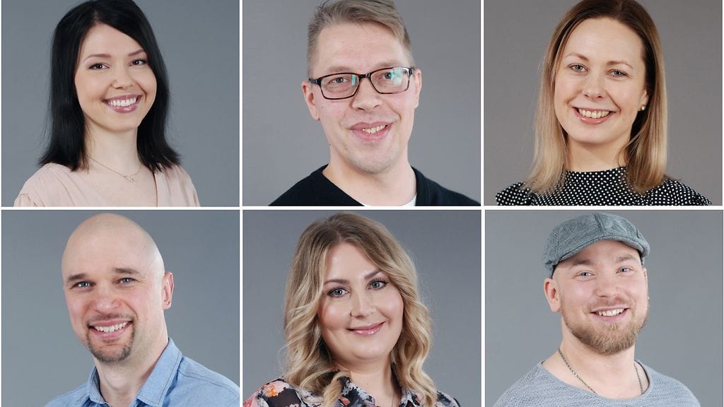 Ylärivillä Aliisa, Markus ja Mari, alarivillä Petri, Johanna ja Esa.