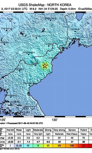 Pohjois-Korea ydinkoe kartta USGS