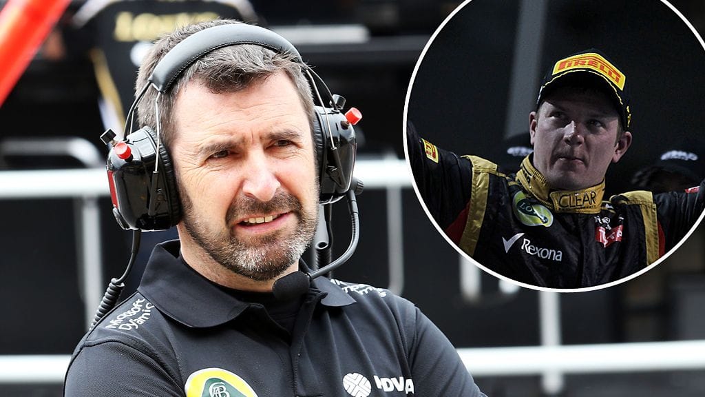 Greg Baker oli Lotuksen päämekaanikko Kimi Räikkösen ajaessa tallissa.