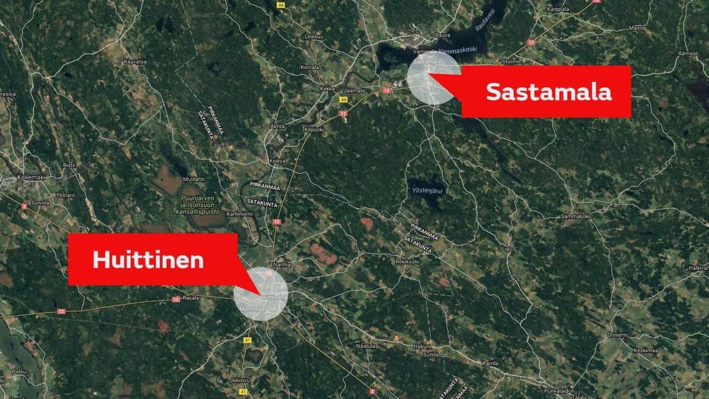 Takaa-ajo eteni Sastamalan kautta Huittisiin.