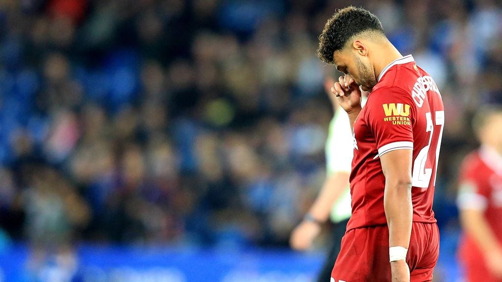 Liverpoolin Alex Oxlade-Chamberlain pettyneenä.