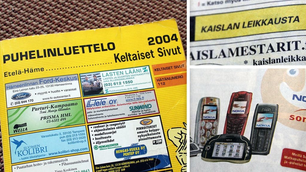 Etelä-Hämeen puhelinluettelon keltaiset sivut vuodelta 2004.