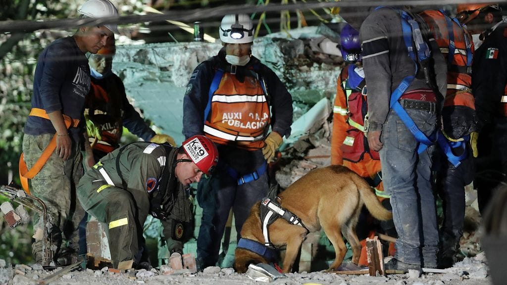 Maanjäristyksen uhreja etsitään Mexico Cityssä 22. syyskuuta.
