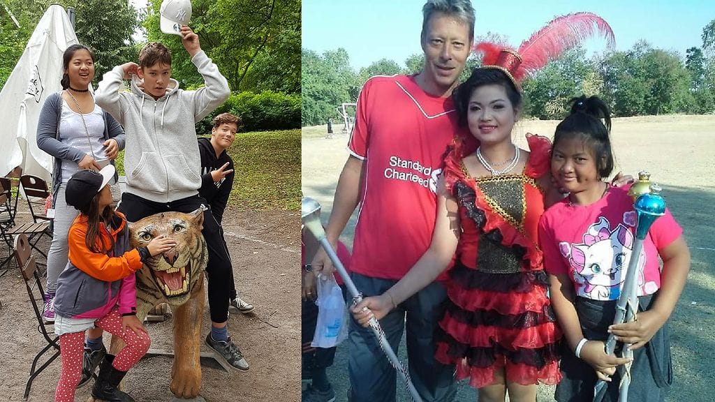 Kuvia Aaltosen perhealbumista. Vasemmalla etualalla perheen nuorin tytär, taaempana käännytysuhan alla oleva tytärpuoli ja keskellä pojat aiemmasta suhteesta. Oikealla Harri Aaltonen, hänen vaimonsa ja tytärpuoli.