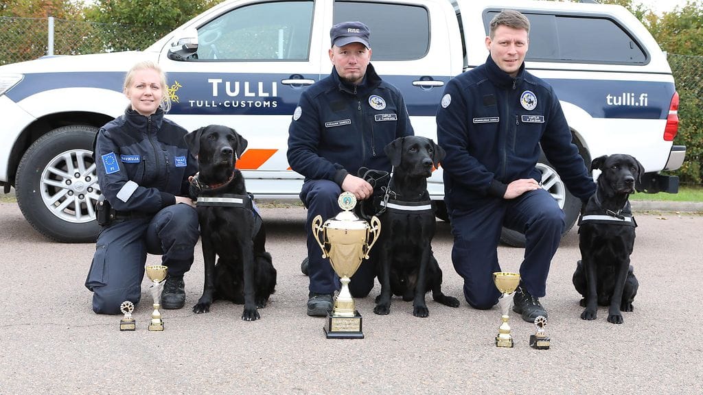Virkahuumekoirien suomenmestaruuskilpailujen kolmen kärki.