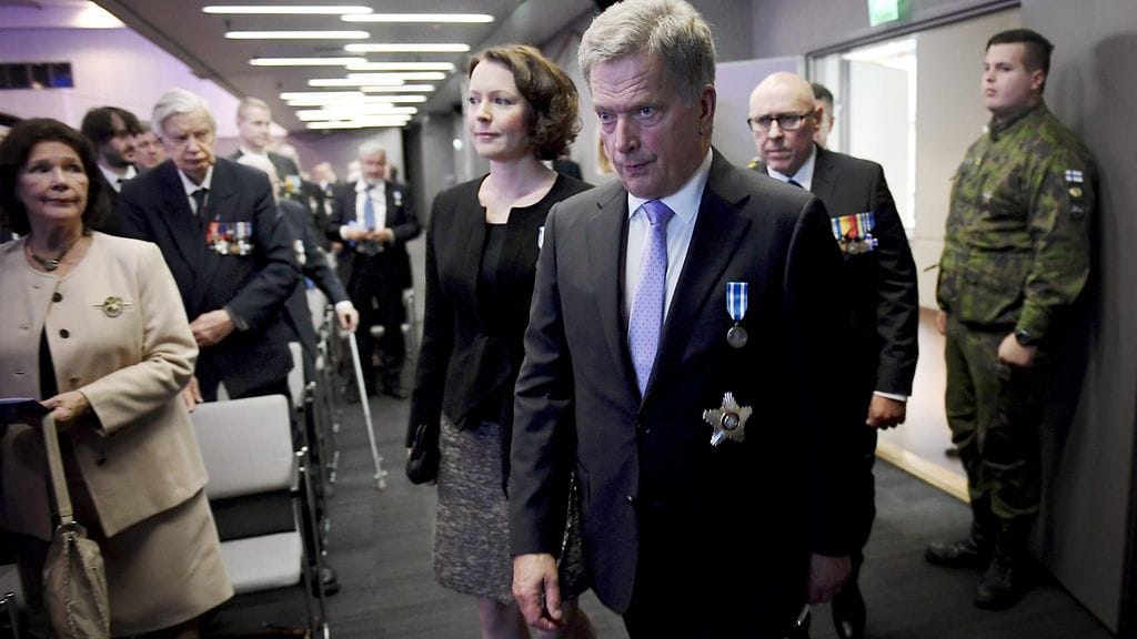 Jenni Haukio ja Sauli Niinistö Suomen Sotaveteraaniliiton 60-vuotisjuhlassa Helsingissä 29.9.2017