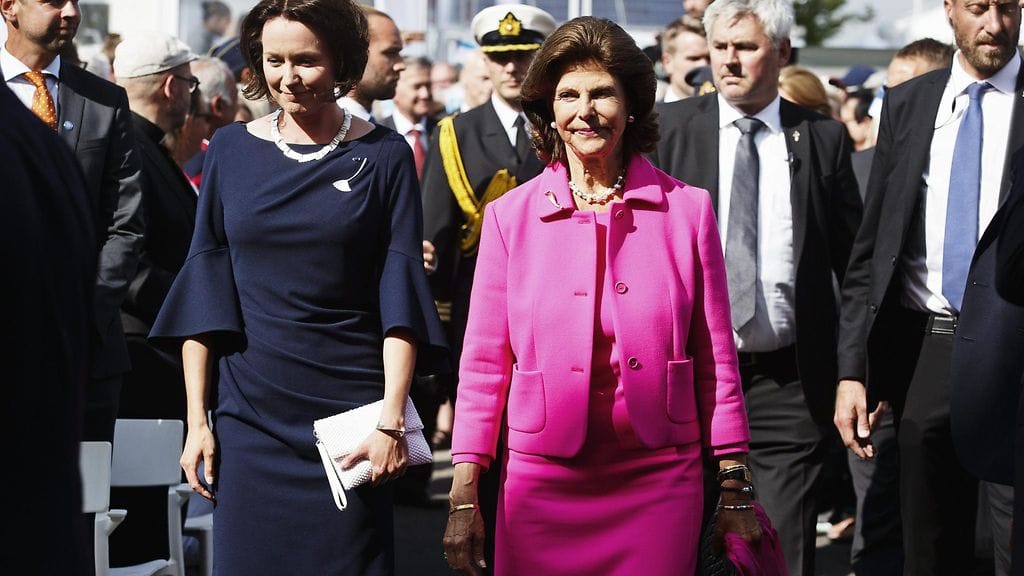 Jenni Haukio ja kuningatar Silvia Tukholmassa Suomi 100 -juhlatapahtumassa 24.8.2017 2