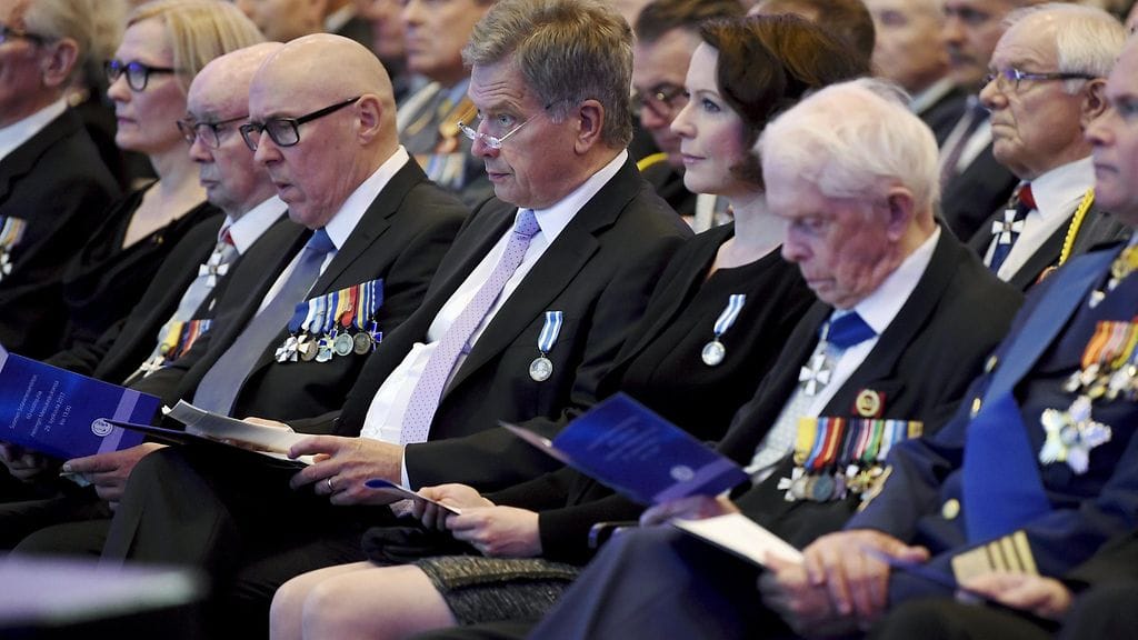 Jenni Haukio ja Sauli Niinistö Suomen Sotaveteraaniliiton 60-vuotisjuhlassa Helsingissä 29.9.2017 2