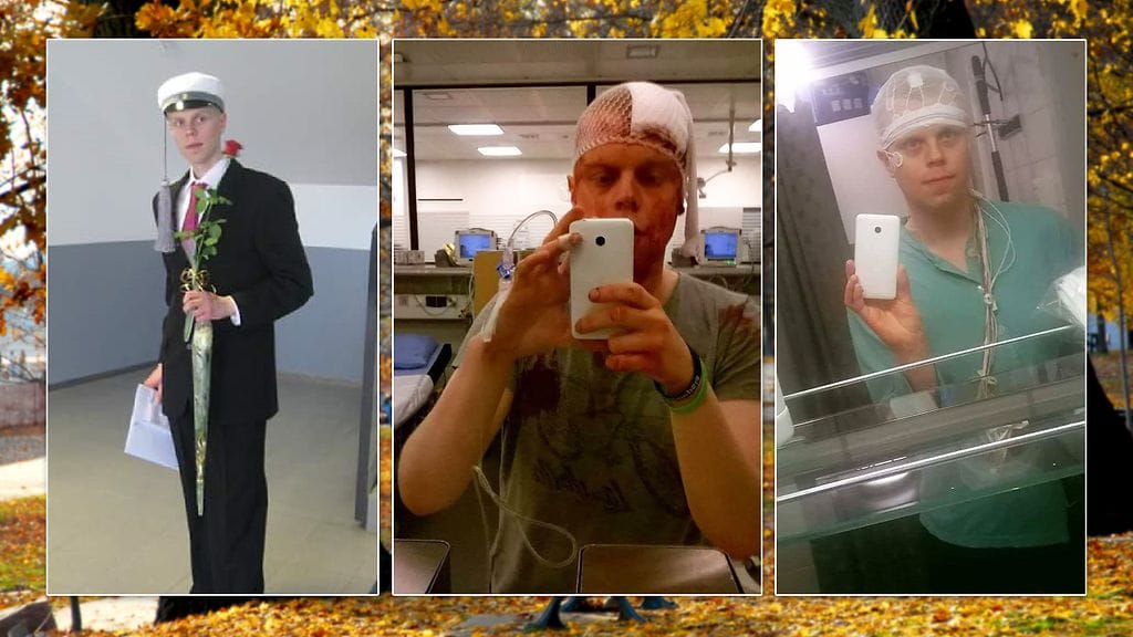 Joni Lappalainen vasemmalla kuva merkonomiksi valmistumispäivänä, kun kaikki oli vielä hyvin. Myöhemmin Lappalainen sairastui epilepsiaan, jonka vuoksi hän on joutunut usein sairaalaan.