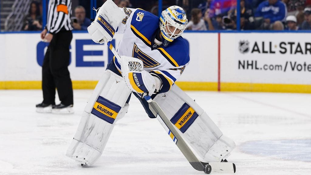 Jake Allen taitaa pelinavaamisen. Arkistokuva.