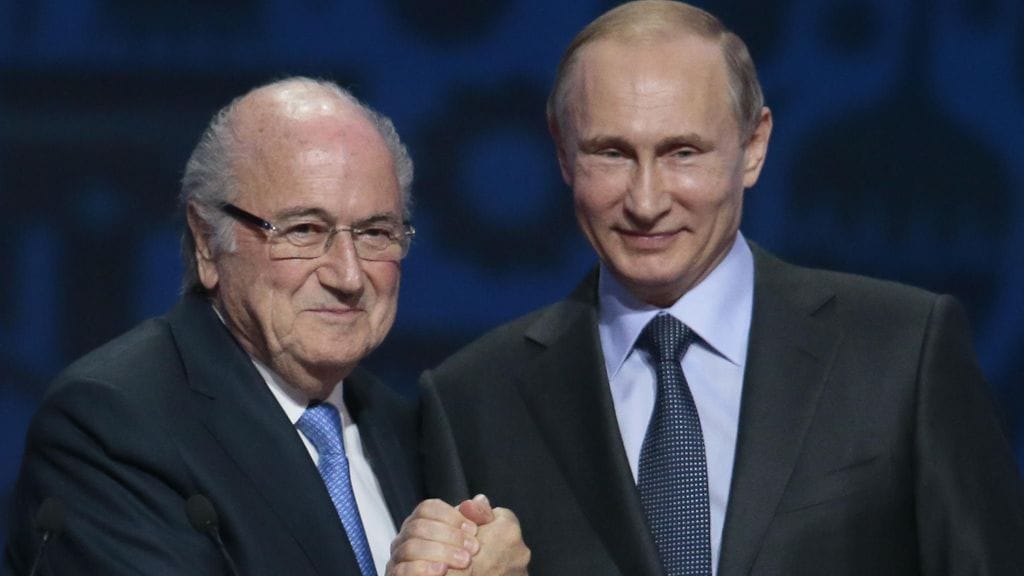 Sepp Blatter (vas) ja Vladimir Putin.