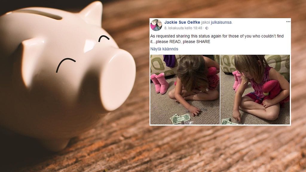 Pienen tytön säästöt menivät yhteiseen hyvään.