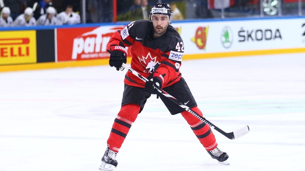 Chris Lee Kanadan paidassa viime kevään MM-kisoissa.