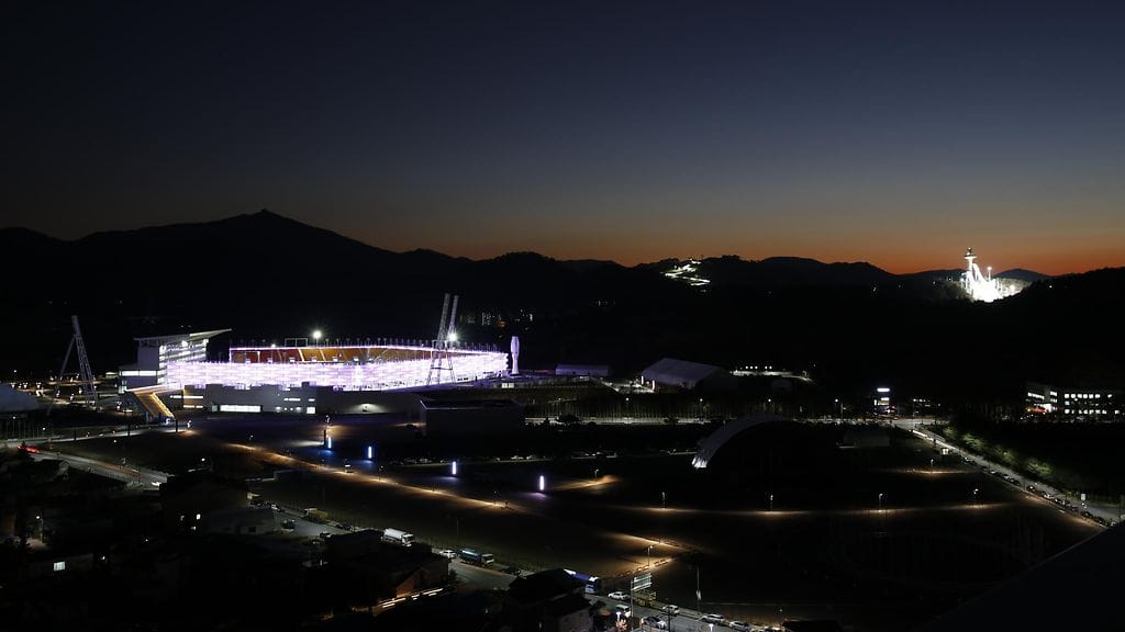 Kuva Pyeongchangin olympiastadionilta maanantaina.