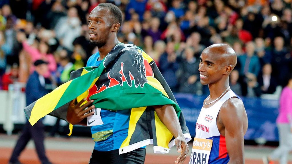Usain Bolt ja Mo Farah Lontoossa heinäkuussa 2015.