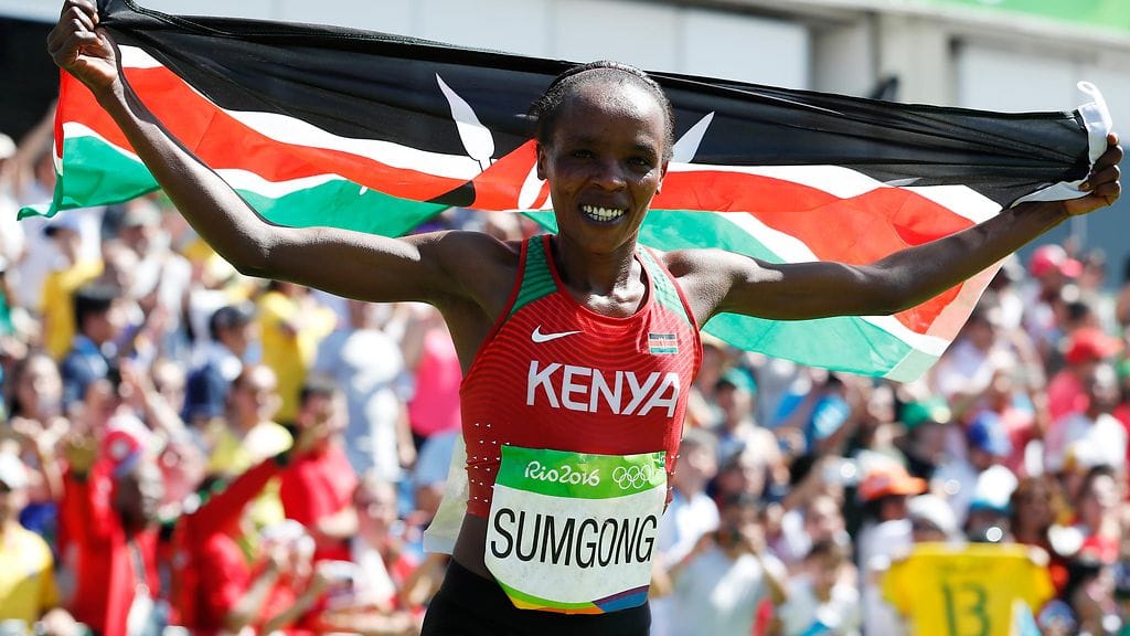 Jemima Sumgong tuuletti olympiavoittoa Riossa.