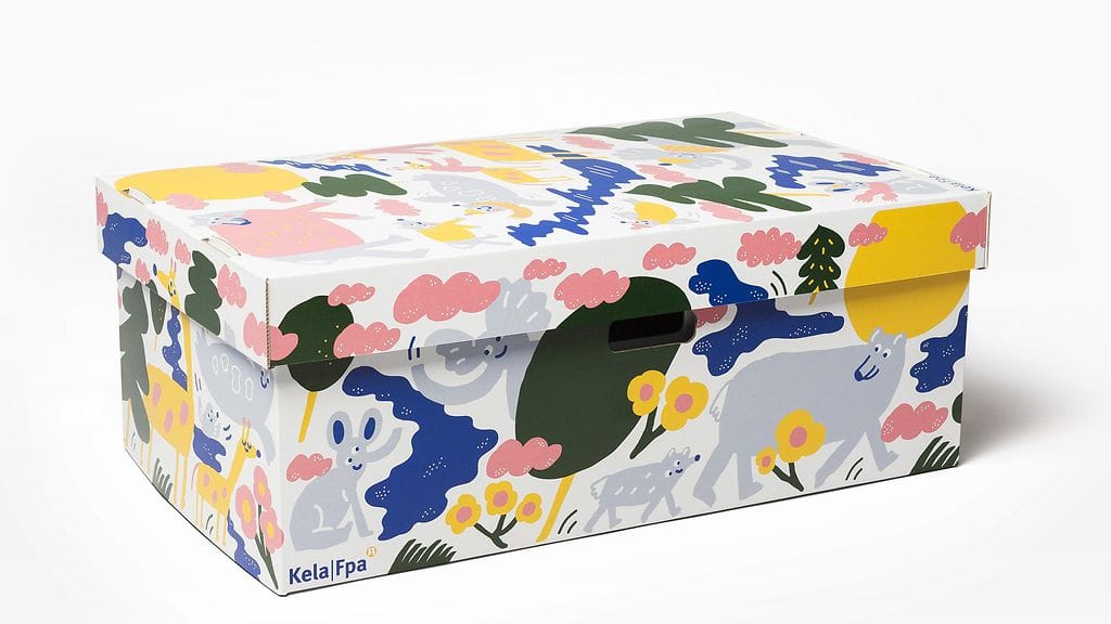 Äitiyspakkauksen nimi on edelleen äitiyspakkaus. Kuvassa äitiyspakkauslaatikko 2018.