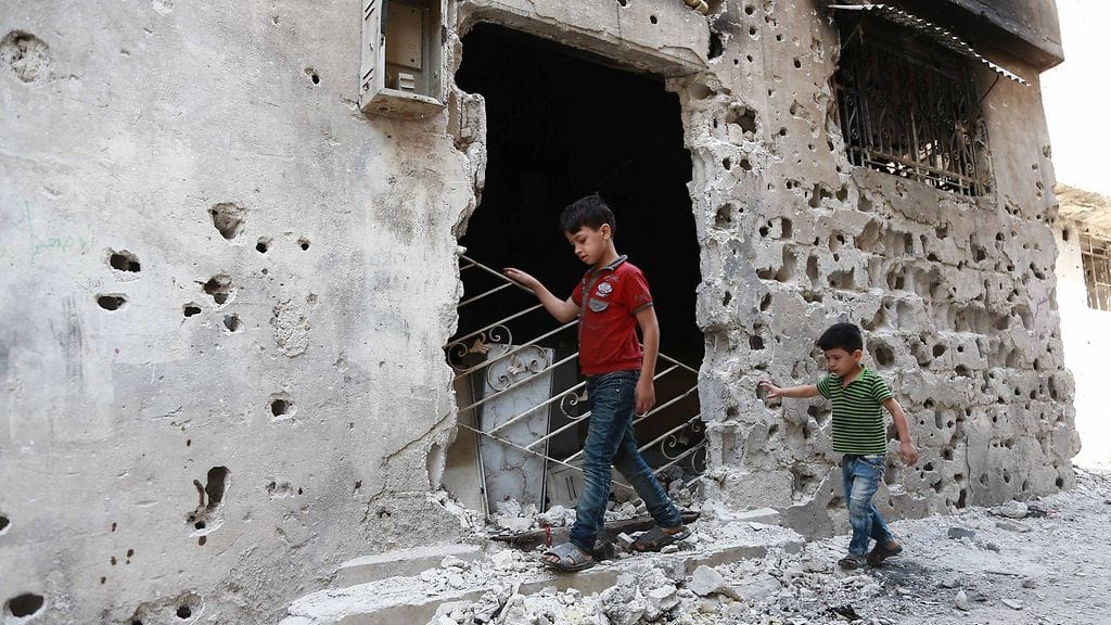 Lapsia Zamalkassa Itä-Ghoutan alueella elokuussa 2017.