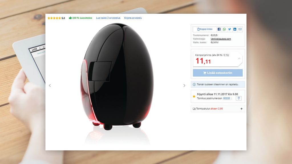 Verkkokauppa.com myy munan muotoista minijääkaappia erikoishintaan. Onko tämä hulvattomin sinkkupäivän tuote?