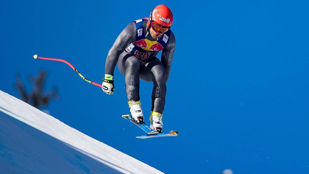 David Poisson maineikkaassa Kitzbühelin rinteessä viime tammikuussa.