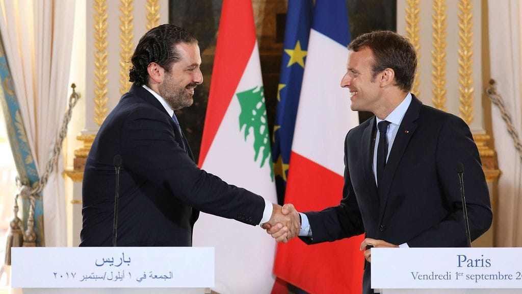 Libanonin pääministeri Saad Hariri (vas.) yhdessä Ranskan presidentti Emmanuel Macronin kanssa.