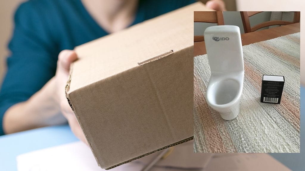 Toisin kuin luultiin, arpajaisissa voitettu pönttö mahtui melko pieneen pakettiin.