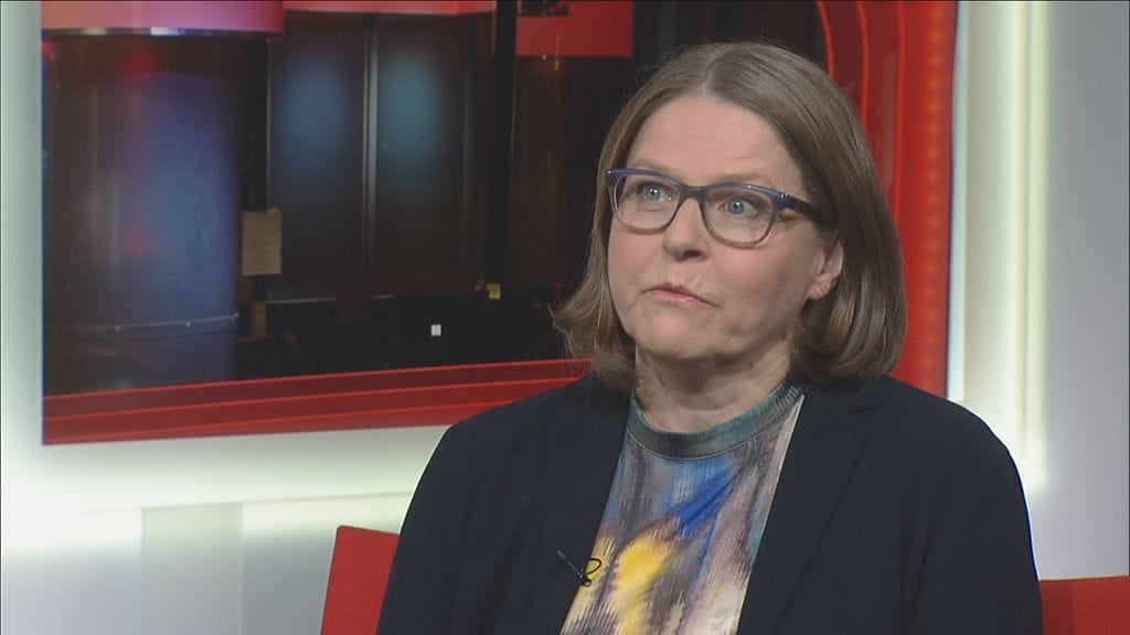 Europarlamentaarikko Heidi Hautala (vihr.) MTV:n Uutisextran haastattelussa.