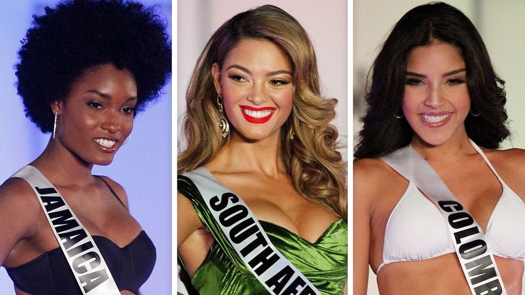 Miss Universum -voittajakolmikko: vasemmalla toinen perintöprinsessa Davina Bennet, Miss Universum Demi-Leigh Nel-Peters ja ensimmäinen perintöprinsessa Laura González Ospina.