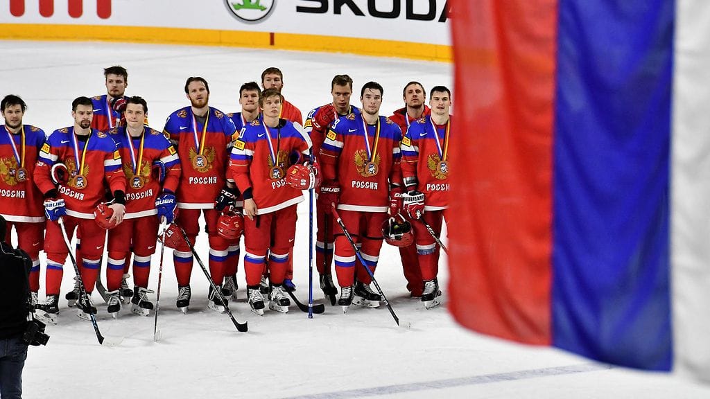Venäjän maajoukkueen pelaajia viime kevään MM-kisoissa.