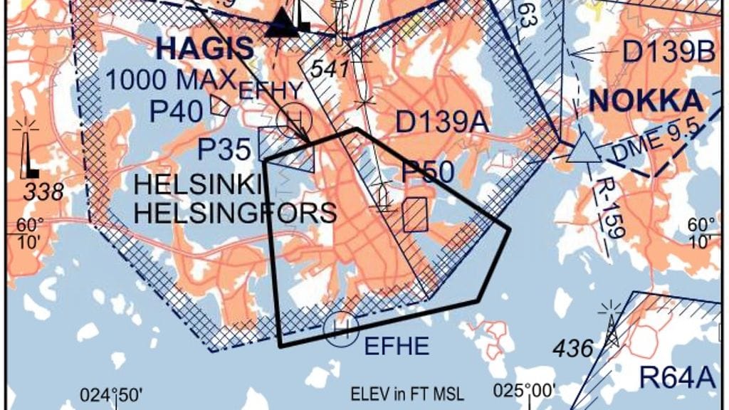 Poliisin julkaisema kartta lentokieltoalueesta.