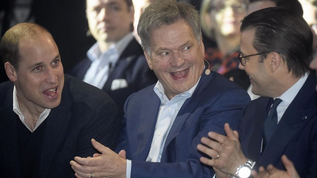Prinssi William, presidentti Sauli Niinistö ja prinssi Daniel Slushissa 30. marraskuuta 2017.