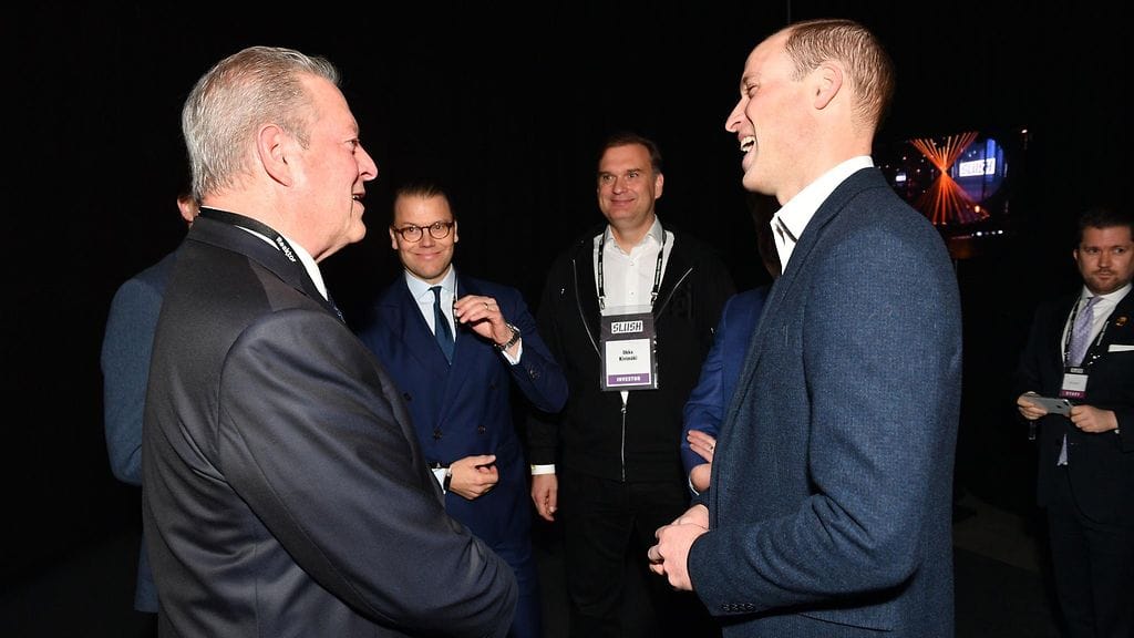 Al Gore, prinssi Daniel ja prinssi William Slushissa 30.11.2017