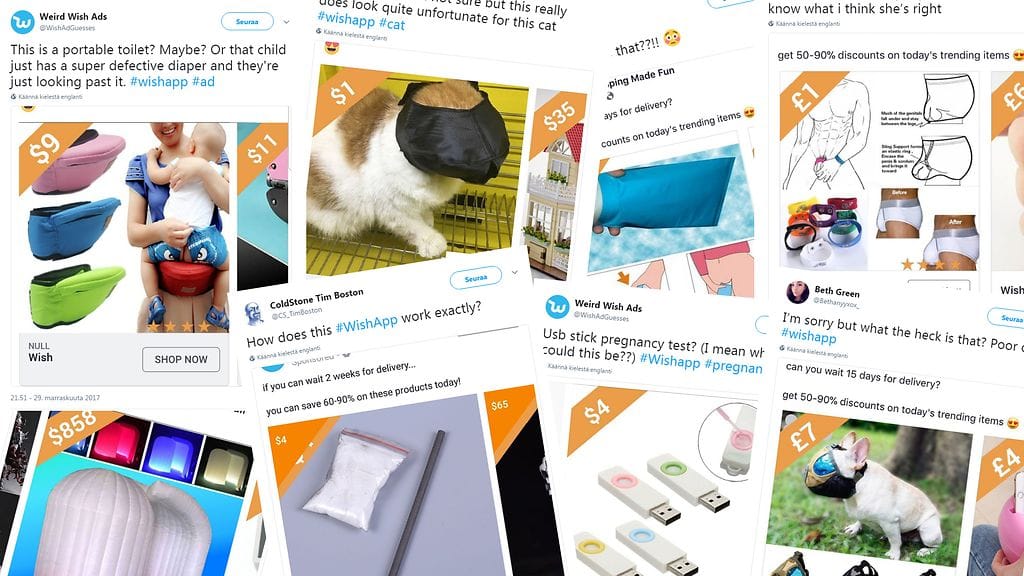 Wish-kaupan mainokset ovat herättäneet hämmästystä ja hilpeyttä.