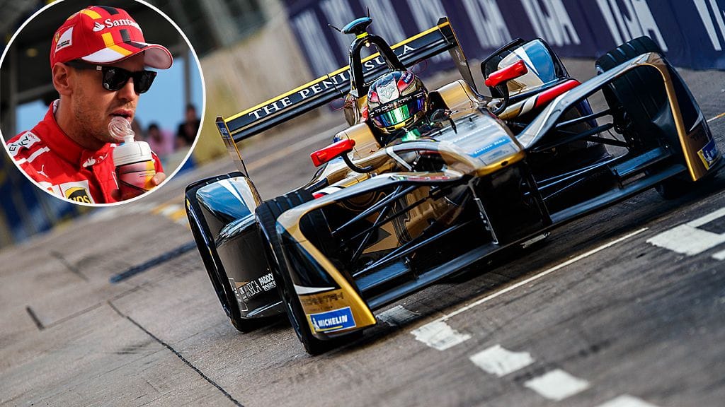 Sebastian Vettel ei arvosta Formula E -sarjaa. Sähköformulan ratissa Jean-Eric Vergne.
