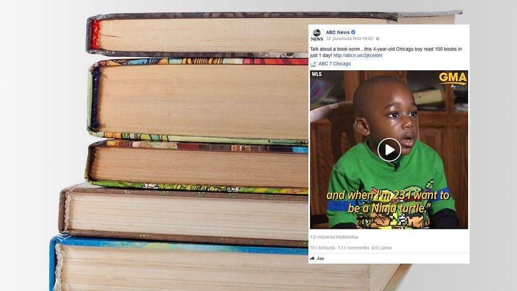 Caleb Green luki 100 kirjaa Facebook Live -lähetyksessä.