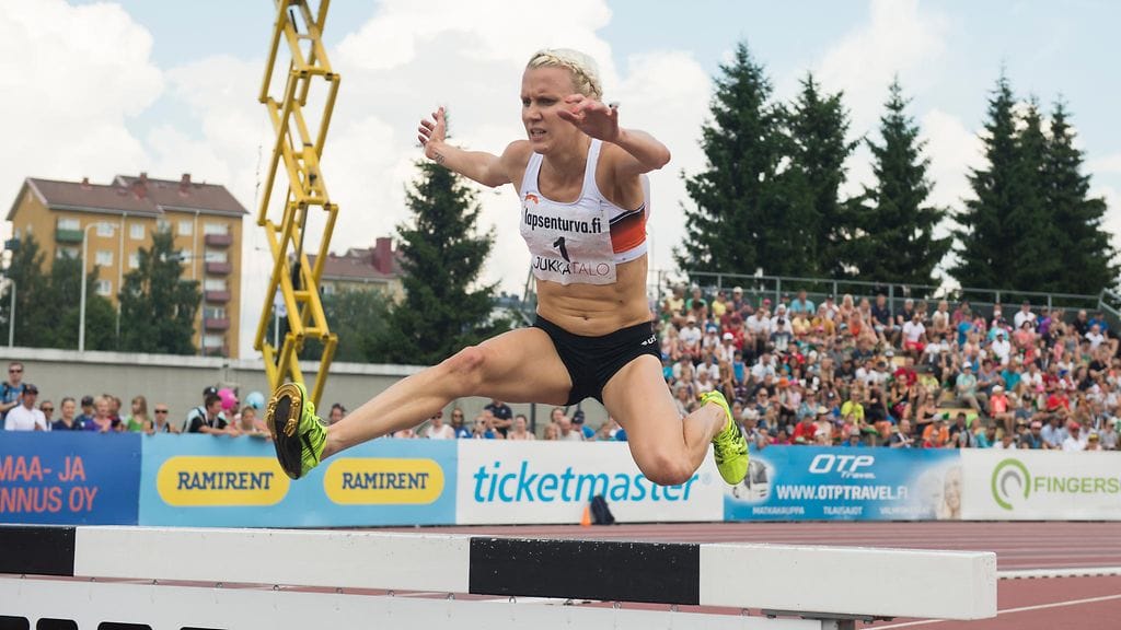 Sandra Eriksson Oulussa kesällä 2016 Kalevan kisojen 3 000 metrin esteissä. Eriksson voitti matkalla 10 Suomen mestaruutta peräkkäin vuosina 2007–2016.