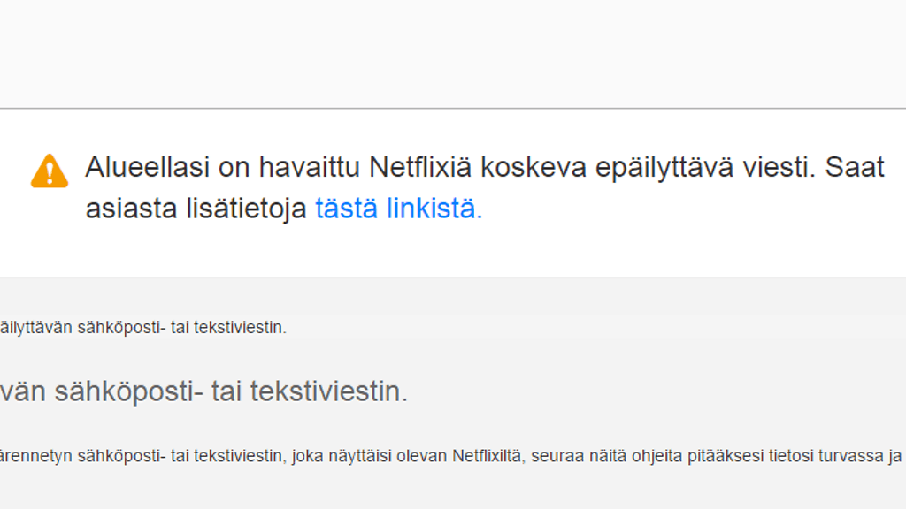 Netflix varoittaa huijauksesta nettisivuillaan.